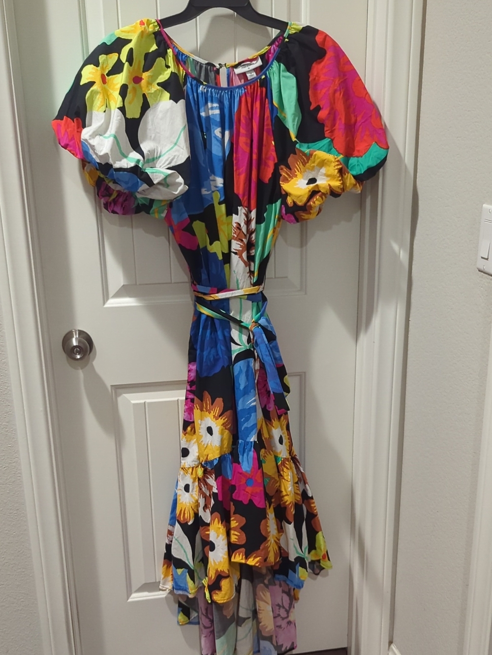 Christopher John Rogers For Target Multicolor Floral Puff-Sleeve Hi Low Dress